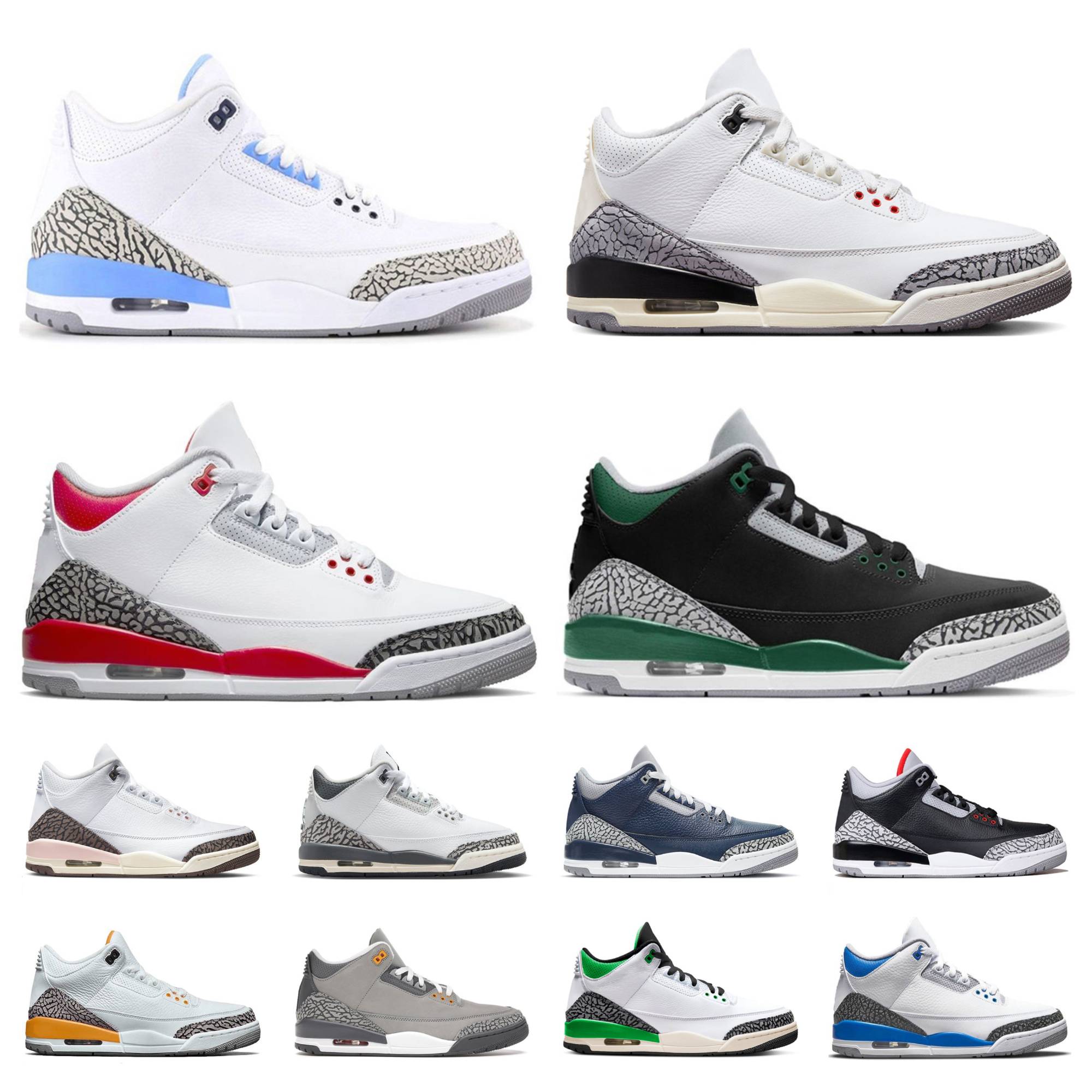 Jumpman 3 3s Hommes Femmes Basketball Chaussures Retros Fire Red White Cement Reimagined Racer Blue Wizards Lucky Green Fragment UNC Cool Grey Pi