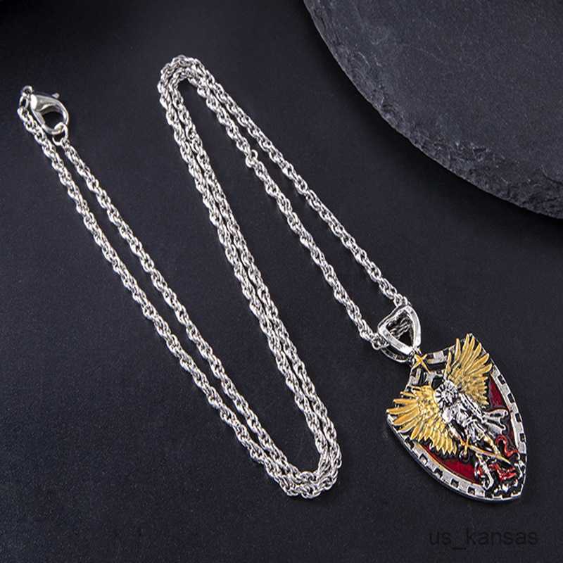 Pendant Necklaces Warrior Guardian Holy Angel Saint Pendant Necklace Men Knight Shield Necklace For Men Jewelry Gift Hero R230728-image-898263074