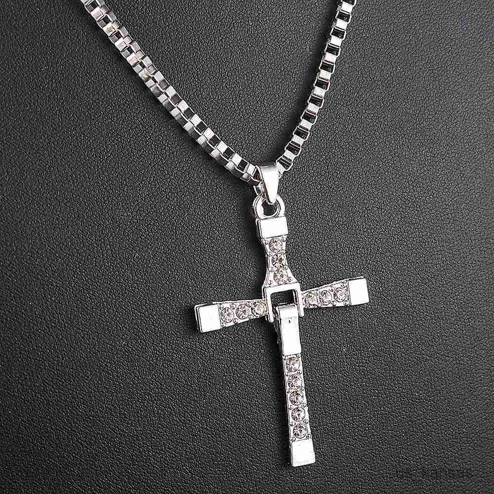 Pendant Necklaces Fast Furious Movies Actor Cross Crystal Pendant Chain Necklace Men Jewelry R230728-image-889786351