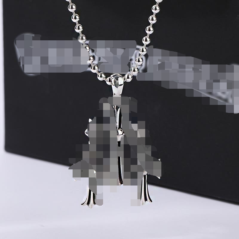 Fashion Trend Pendant Necklace Cross Male Fashion European and American Personality Retro Thai Silver Letter Round Bead Necklace-image-938264670