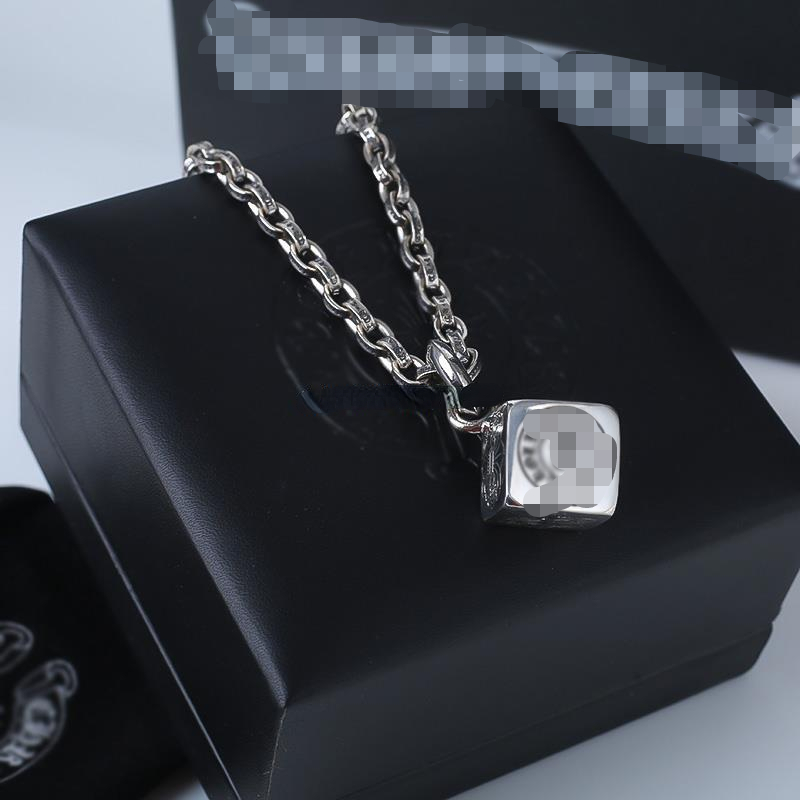 Personality Pendant Necklace Cross Necklace Hipster Men's and Women's Sweater Chain Vintage Thai Silver Necklace Dice Pendant-image-938264663