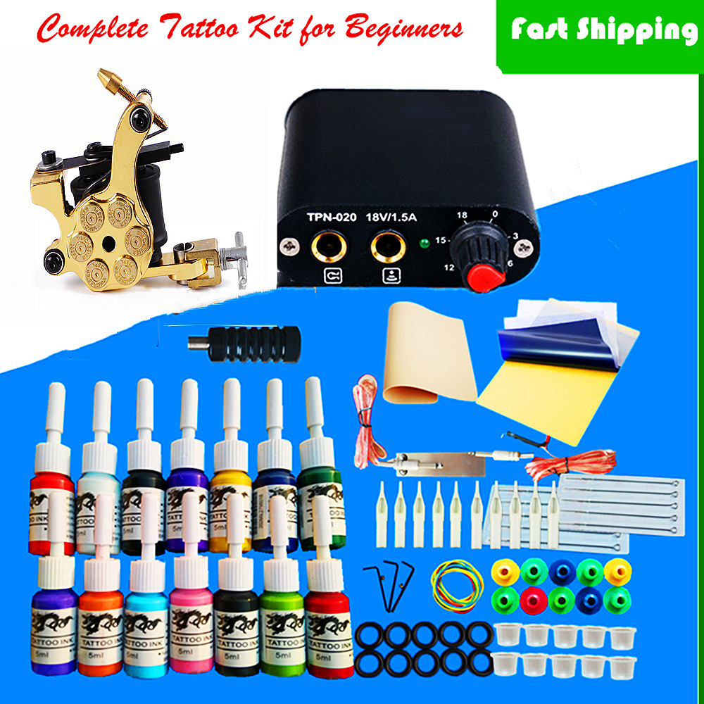 Kit complet de pistolet de tatouage pour débutant, alimentation électrique, encres, aiguilles, petit ensemble de machines d'art corporel, maquill