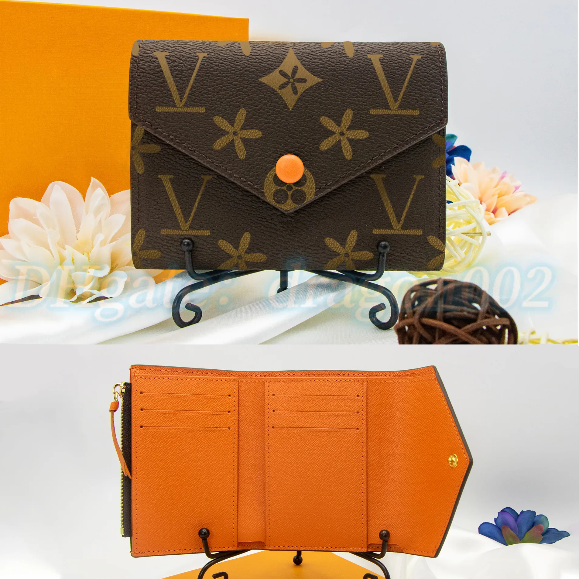 Fleur marron portefeuille femme bouton classique femmes portefeuilles courts défilés de mode pochette en cuir exotique porte-monnaie rond porte-c