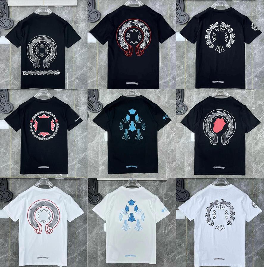 Designer Summer Mens Tshirts short sleeve Chromes Graffiti Tees Loose print Luxury hearts Cross Top clothing S-2XL Chromees