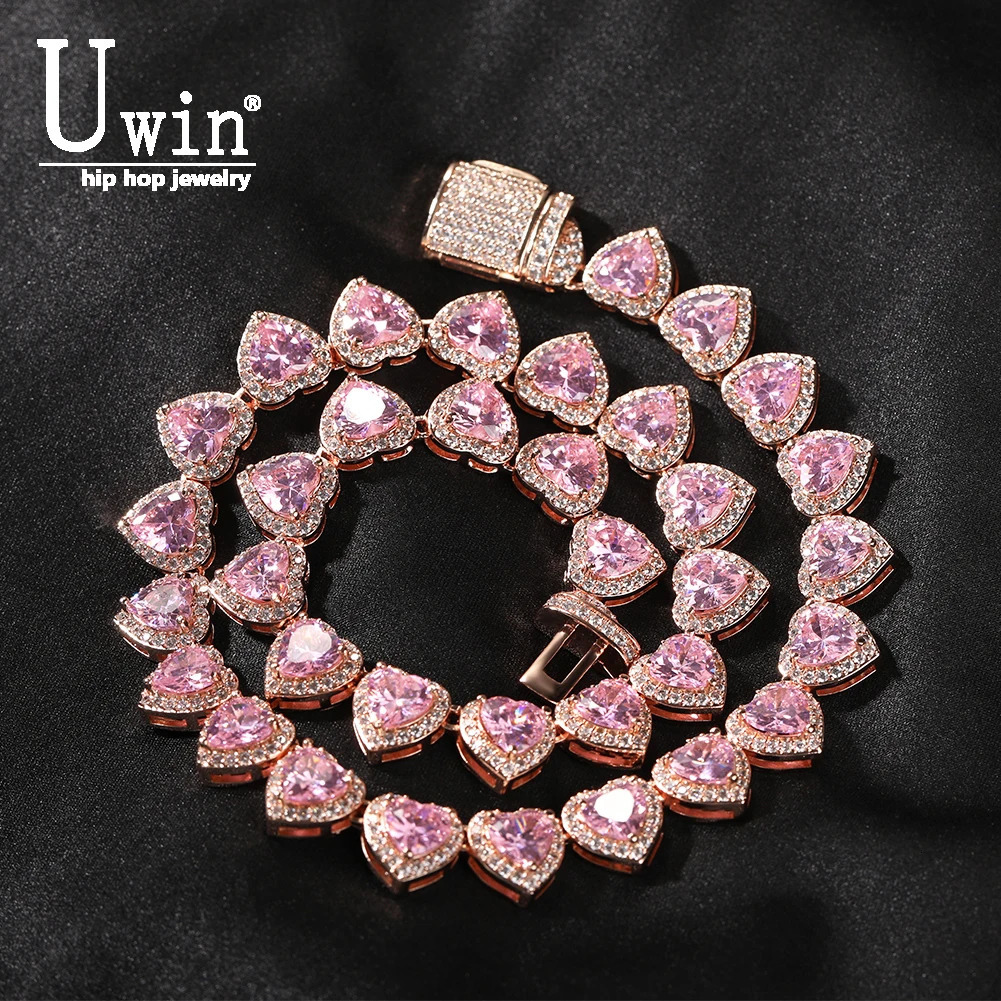 Chokers Uwin 10mm Heart Cubic Zircon Necklaces For Women 6 Colors Iced Out CZ Fashion Charm Jewelry Year Gift 231101