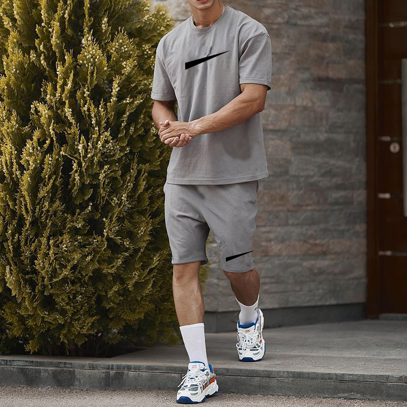 

and Men Summer Womens Shorts Fashion Tracksuit Sets Short Sleeve Cotton Gray T Shirt Shorts Print Male Set Men's Brand Clothing Pieces Sets P09K