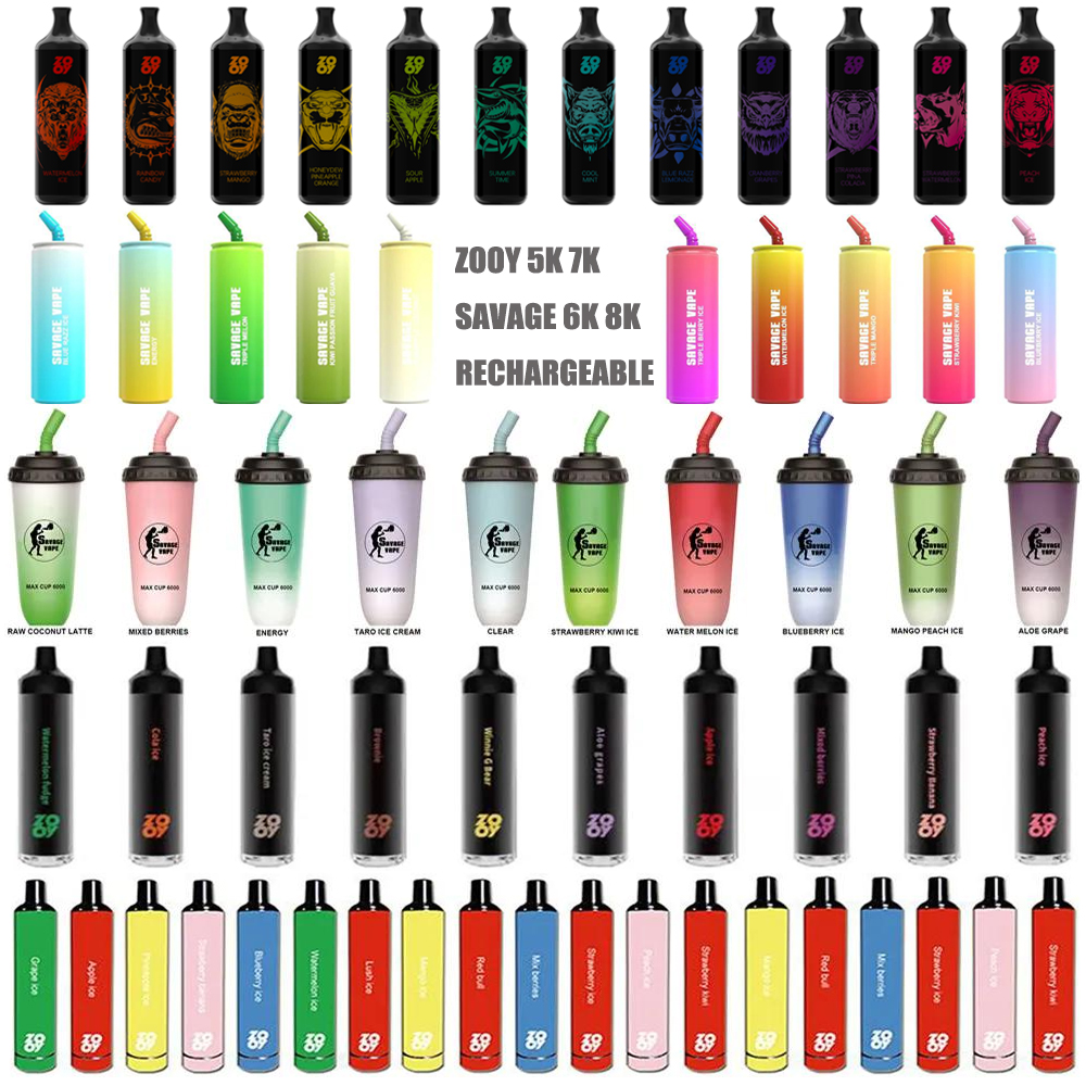 

E Cigarette Zooy puff 7000 6000 5000 puffs bar disposable vape savage 8000 6000 puffbar pod 650MAH rechargebale pefiled carts mesh coil randm tornado 7k craystal iget