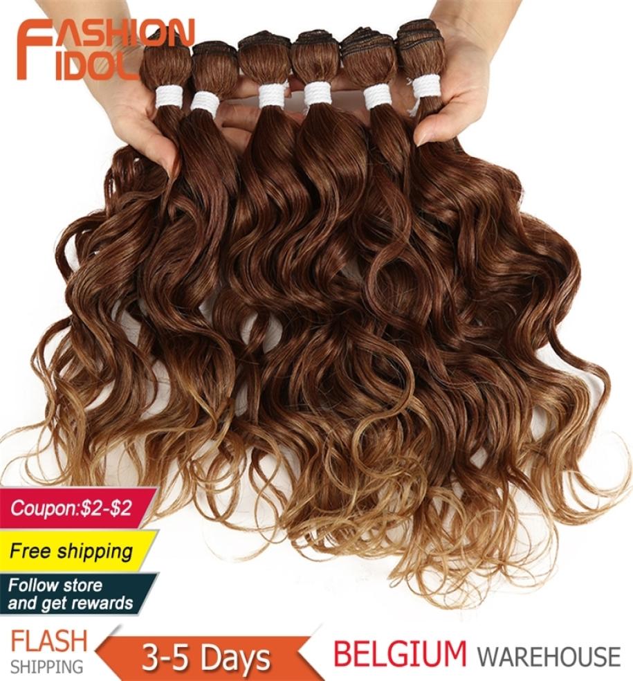 

FASHION IDOL Deep Wave Bundles Hair Weave Bundles Ombre Brown 6Pieces 1620 Inch 250g Synthetic Hair Extensions 2206221241284