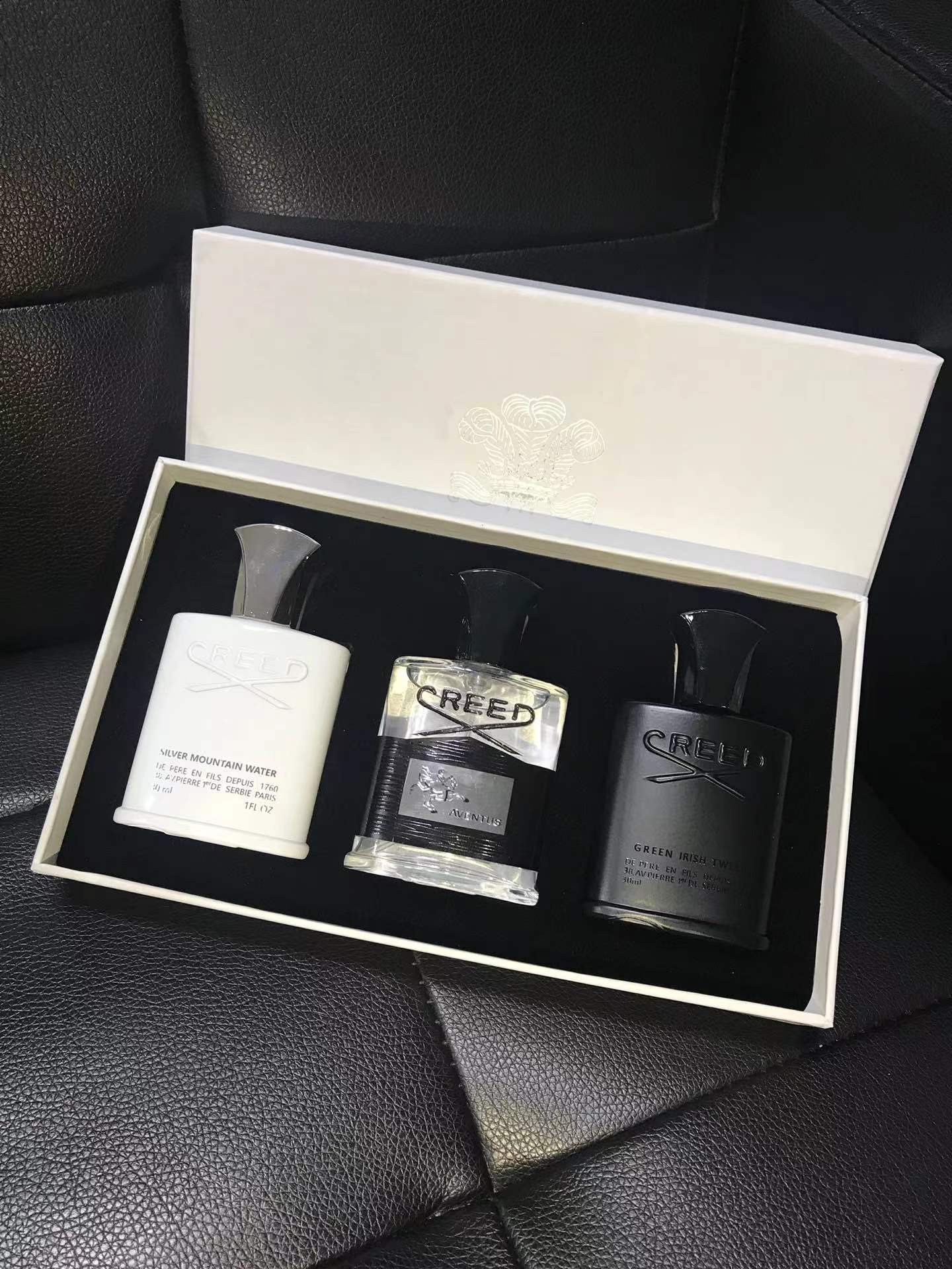 

Creed Set Perfume 30ml*3pcs Aventus Silver Mountain Water Green Irish Tweed Cologne Men Long Lasting Smell High Quality Fragrance Parfum Spray Incense 3 in 1 Gift Box