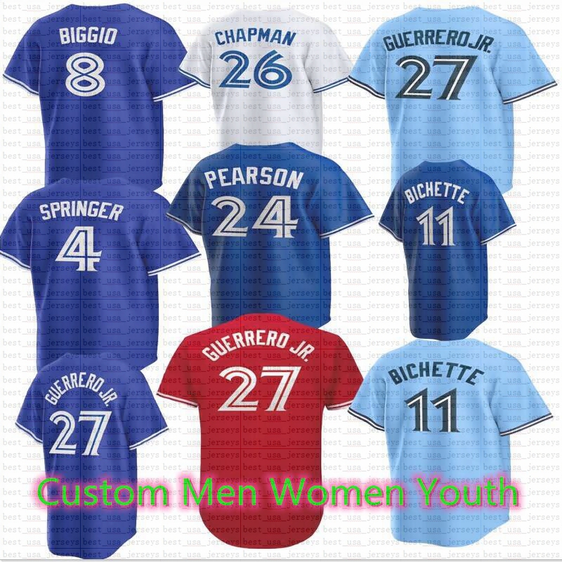 

2023 Custom 27 Vladimir Guerrero Jr. Jersey 11 Bo Bichette Alejandro Kirk Alek Manoah 26 Matt Chapman George Springer Drury Hernandez 13 Gurriel Jr. Jerseys, Youth