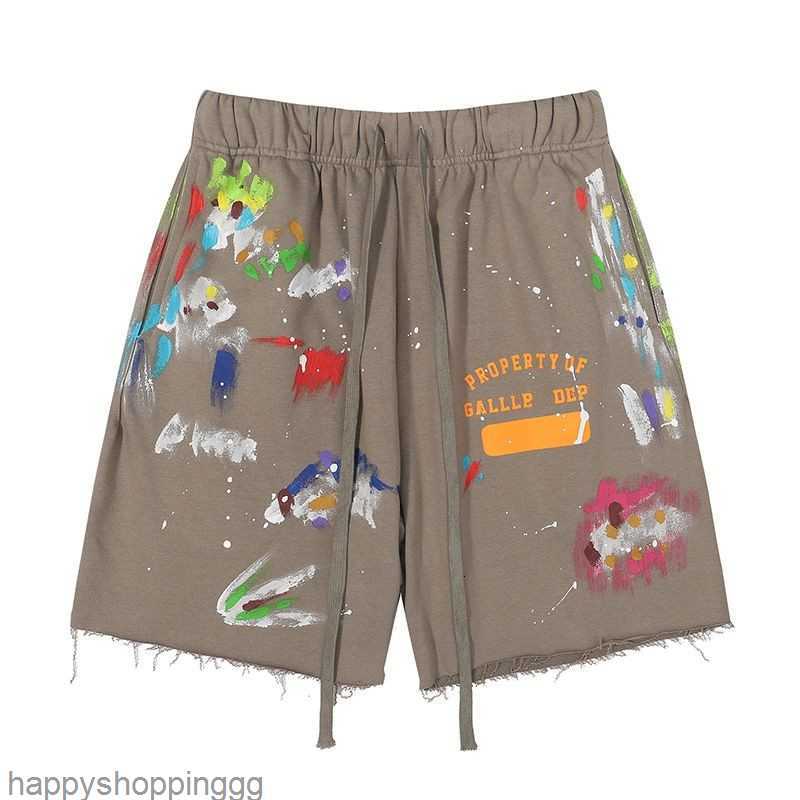 

Men's Shorts American Fashion Brand galleryes Depts Hand-painted Splash Printing Pure Cotton Terry Shorts Fog High Street 5-point Casual PantsIN9I