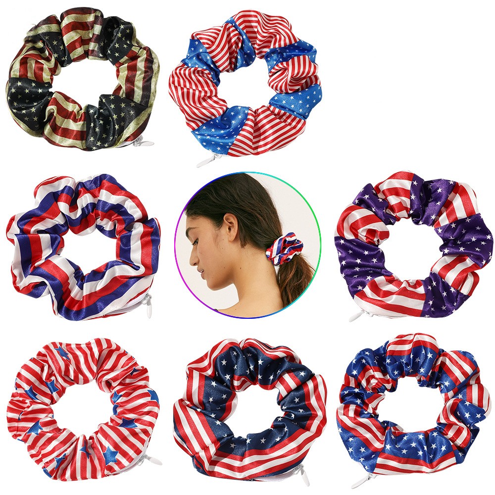 

Scrunchies Zipper Rainbow Ponytail Hair Holder Striped Star Laser Headband USA Flag Hair Ties Ropes Hairbands Women Elastic Headwear Hair Accessories BC555, 14