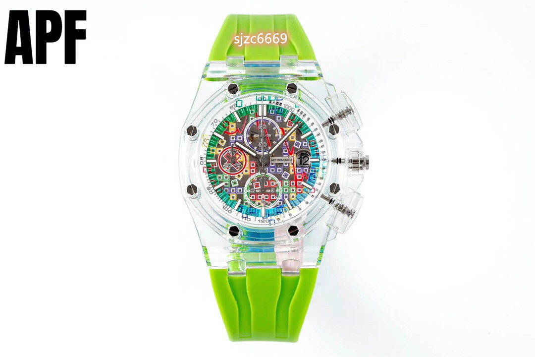 

APF Factory Watch diameter 44mm with 3126 movement timing function sapphire crystal case natural rubber strap, As shown