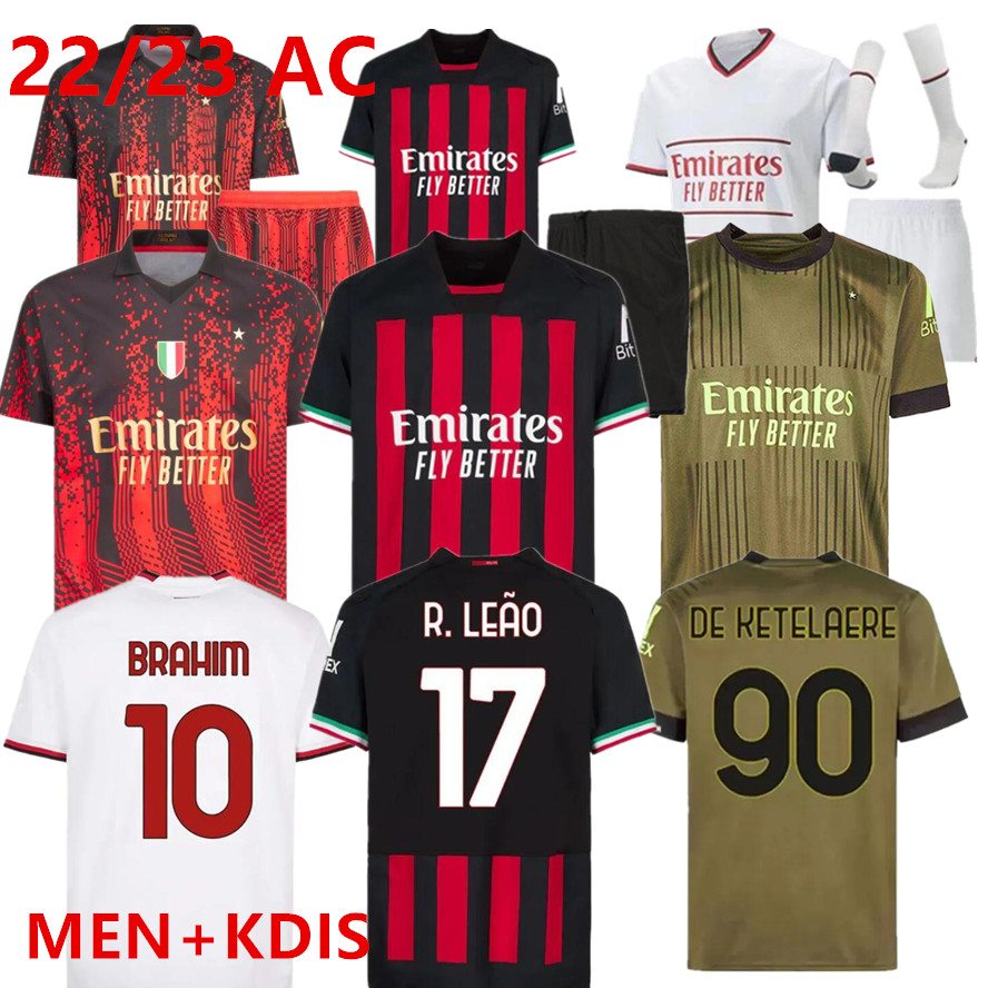 

2023 New AC MILANS IBRAHIMOVIC Soccer Jerseys 22 23 GIROUD RAFAEL LEAO Kids Kit Full Set Maglia Home Away 3rd Third 4th Goalkeeper Football Shirt Uniform Green Gold, 22 23 home kids