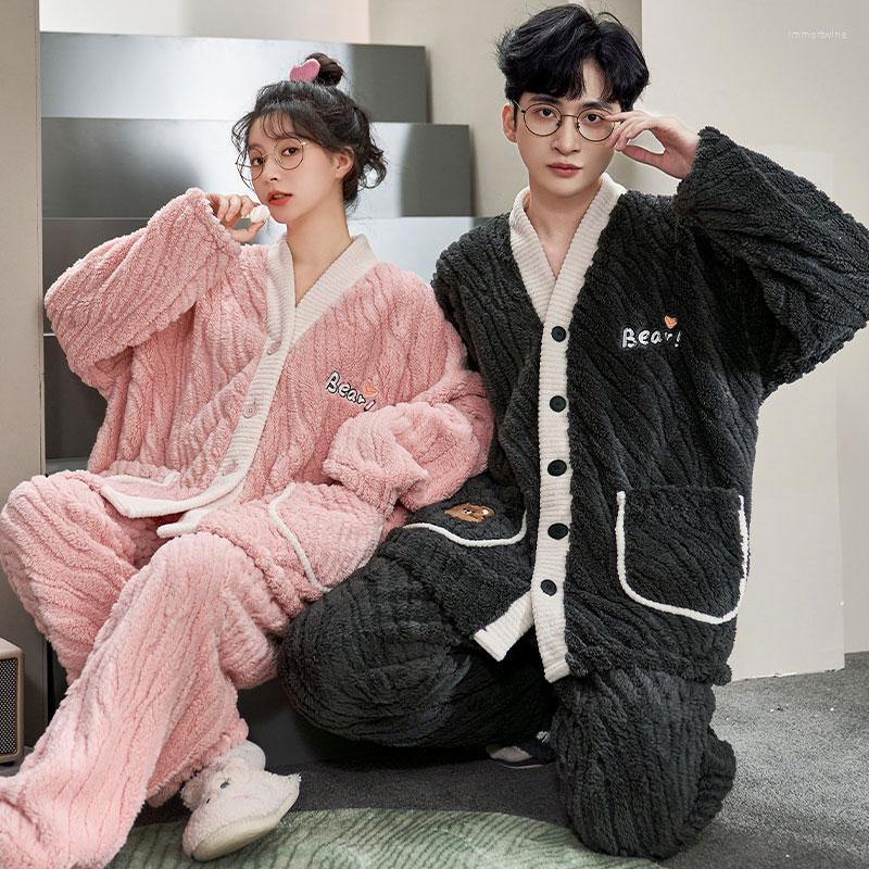 

Women's Sleepwear Couple Winter Warm Thickened Coral Fleece Pajamas Set Male Autumn Pyjama Suit Women Men Home Wear Xmas Gift, Style 4