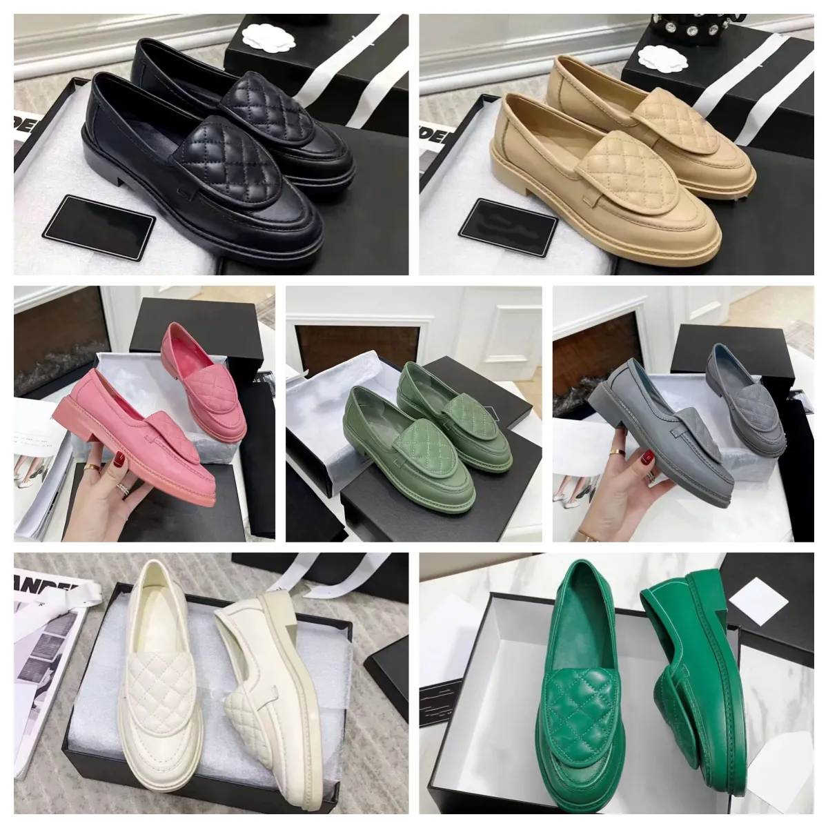 Casual Shoes Luxury Designer Womens shoes Fashion genuine leather small fragrance rhomboid loafers classic low heels with buckle single shoes Spo-image-916898438