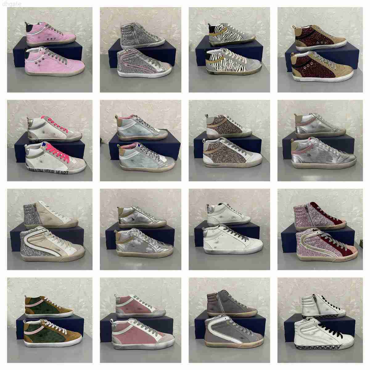 

Designer High Top Casual Shoes Mid Star Slide leather With Stud And pearl Suede Glitter Sneaker Men Women Luxury distressed Leopard goldenity gooseity AE4T, E-42