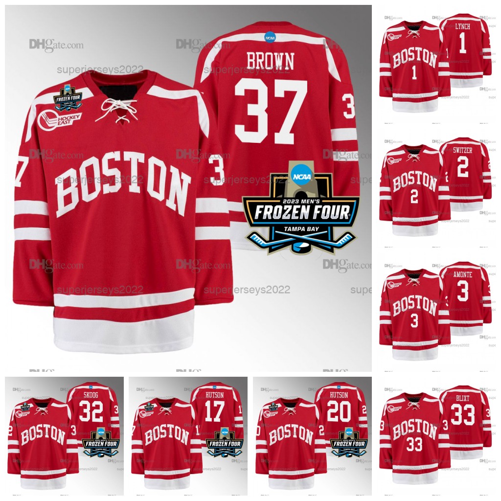 Boston University Terriers 2023 NCAA Frozen Four College NCAA Hockey Jersey 37 Matt Brown Wilmer Skoog Matt Brown Quinn Hutson Lane Hutson Hugo B-image-918395296