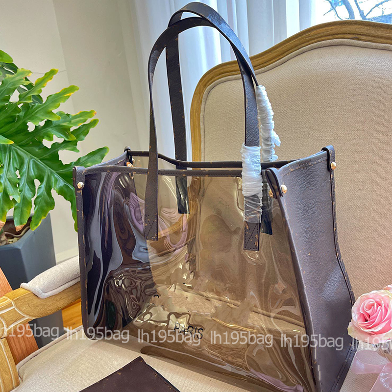 

Fashion Designer Bags Transparent Jelly Tote Bags Ladies Tote Bag One Shoulder Crossbody Large Shopping Bag 2 Piece Set PVC 41 cm