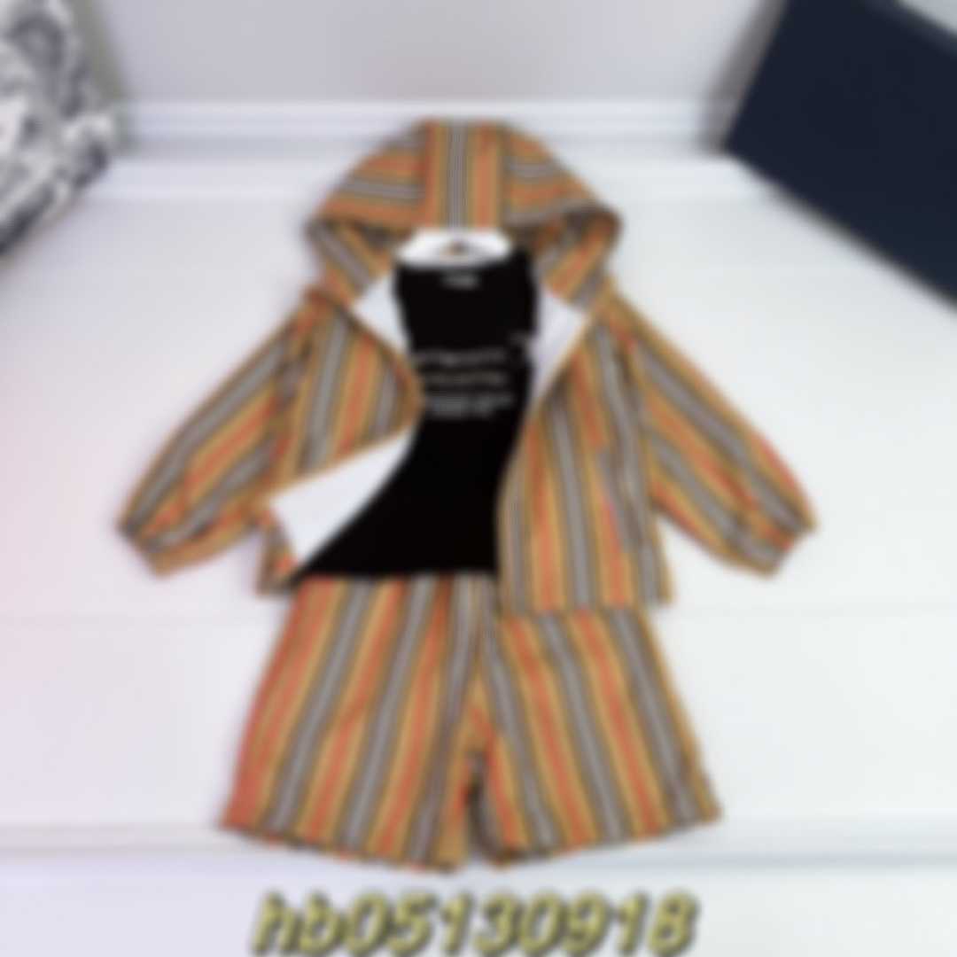

23ss baby set kid sets Three-piece set Boys Spring new boys striped shirt Short sleeve shorts hooded jacket three-piece set Kids clothes, Camel2
