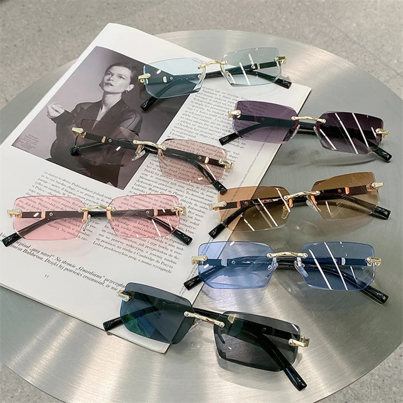 Sunglasses Frames Fashion Rimless Rectangle Women Men Shades Small Square Sun Glasses Summer Traveling Sunshade Frameless 231101