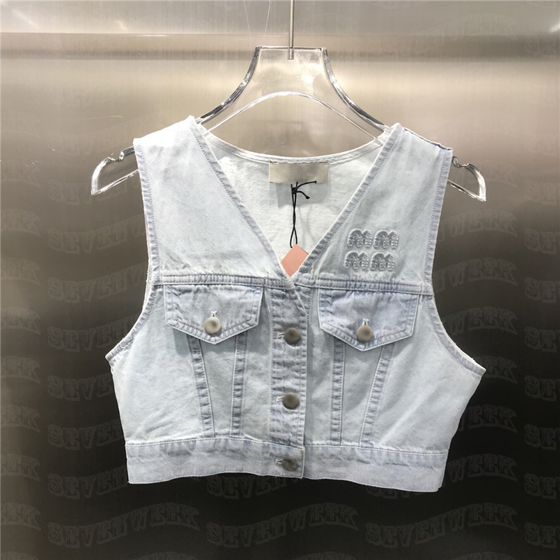 

Women Denim Vest Tank Top Designer Letter Embroidery T Shirts Sleeveless Fashion Cropped Vests