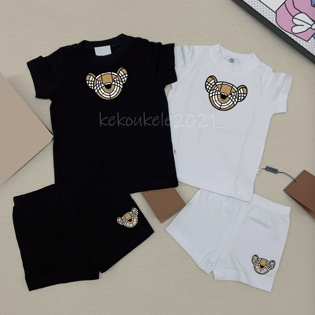 

Baby Clothing Sets Summer Luxury Print Tracksuit 100% Cotton Kids Boys Girls Short Sleeve T-shirts with Shorts 2pcs Sets Infant Children Clothes, Black