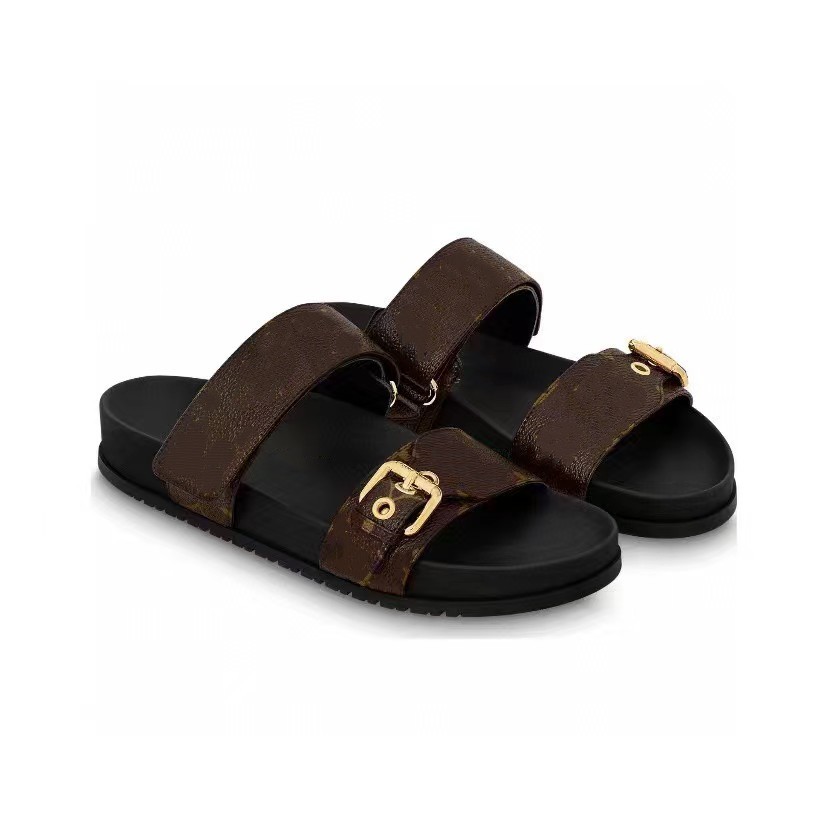 

summer Flat 2023 sandals New style 2 strips with canvas printed letters Non slip sole men's and women's slippers name designer shoes women's sandals beach shoes men shoes, Black