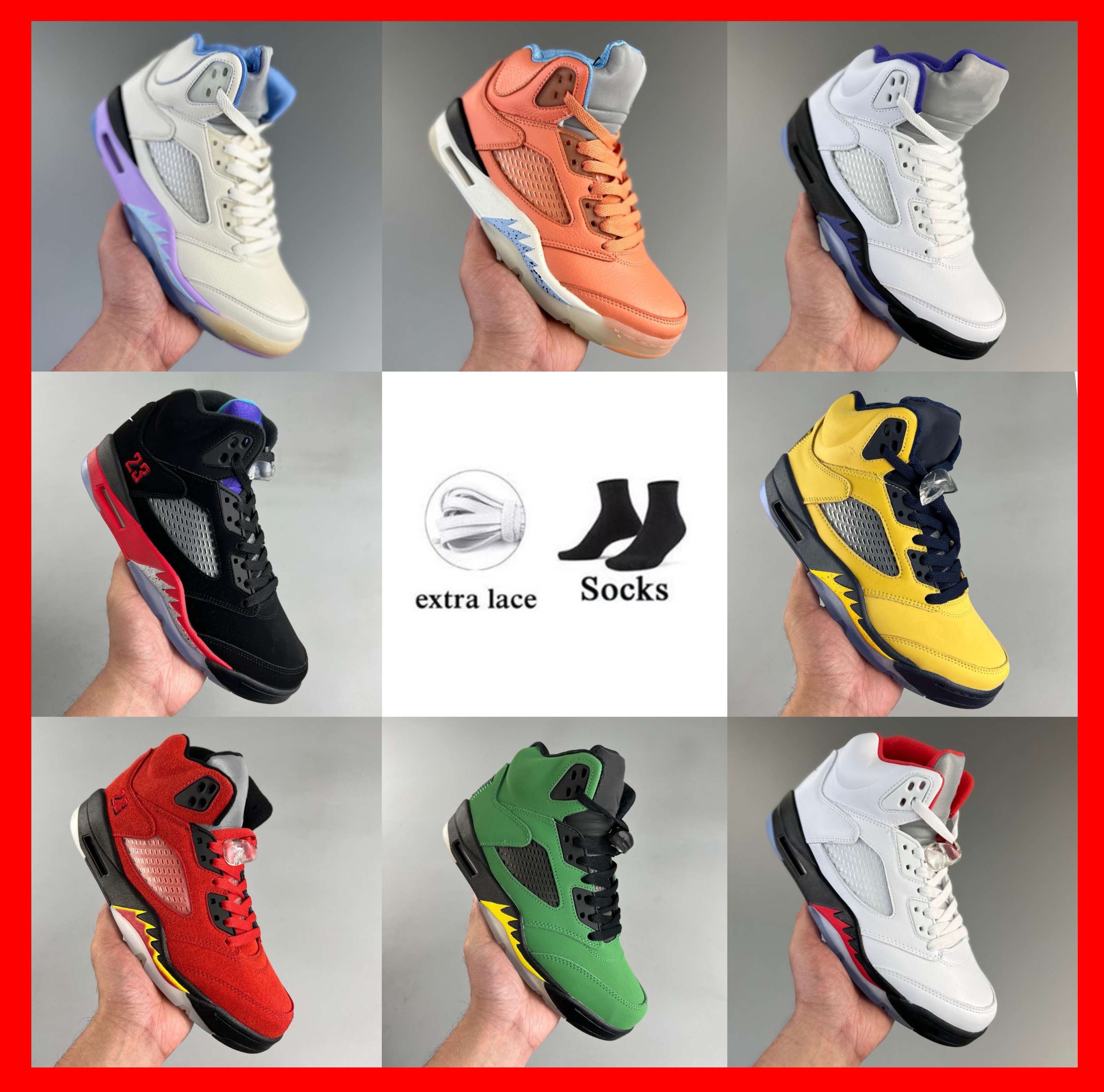 

Jumpman 5 Basketball Shoe Men's 5s Green Bean Dark Concord Racer Dark Blue Red Suede Men's Shoe Haste Free Delivery, As shown in the figure
