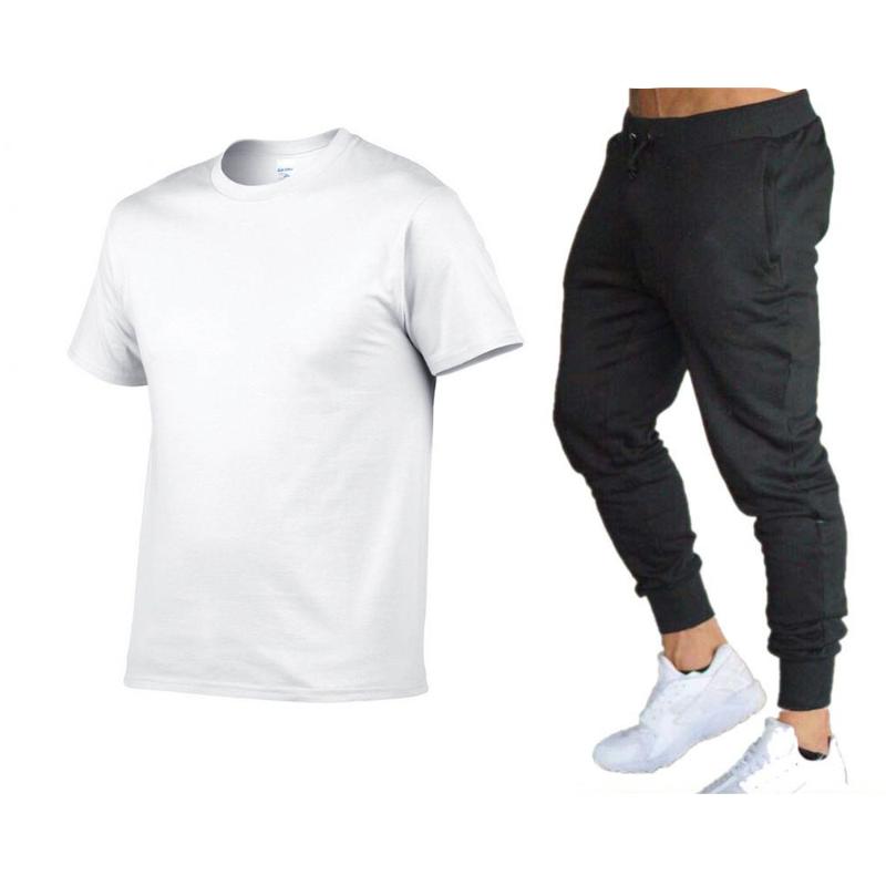 

Men's Tracksuits Fashion T-shirt Casual Pants Suit Summer Solid Color High Quality Short Sleeve Sportswear