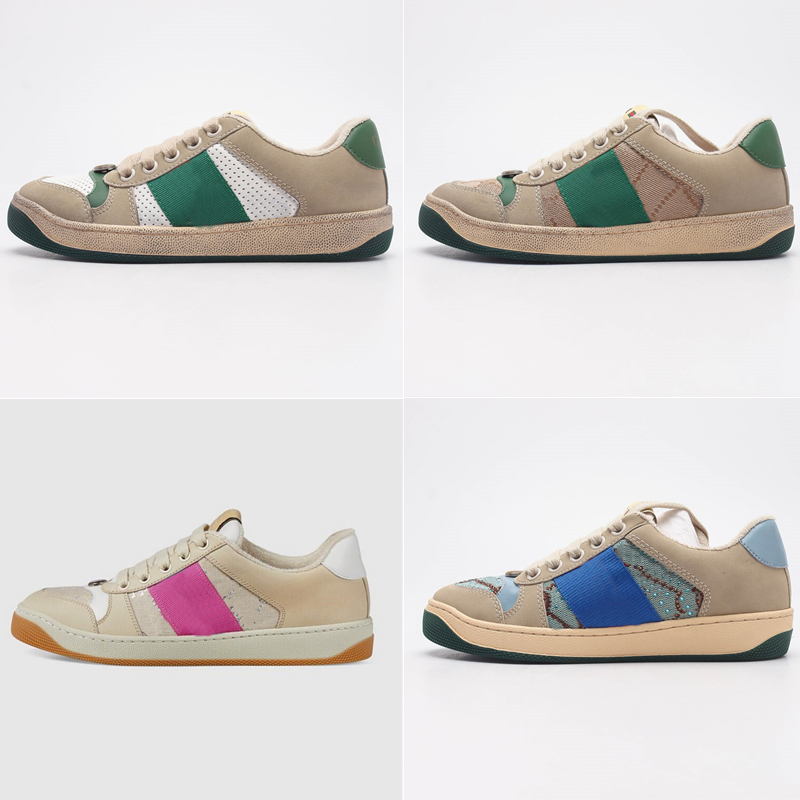 

Fashion Retro Screener Men Women Casual Shoes Ribbon Sneakers Leather Rubber Sole Low Heel Designer Luxury Run Sports Basketball 35-44