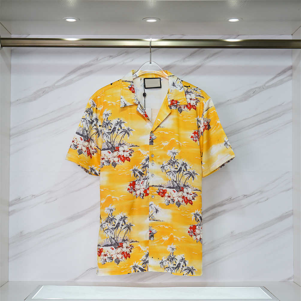 

Fashion Hawaii Floral Letter Print Beach Shirts Men's Designer Silk Bowling Shirt Men Summer Short Sleeve Loose Dress Shirt M-3XL