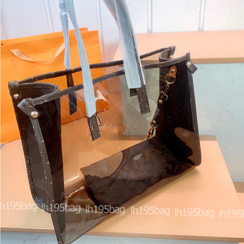 

Fashion Designer Bags Transparent Jelly Tote Bags Ladies Tote Bag One Shoulder Crossbody Large Shopping Bag 2 Piece Set PVC 41 cm