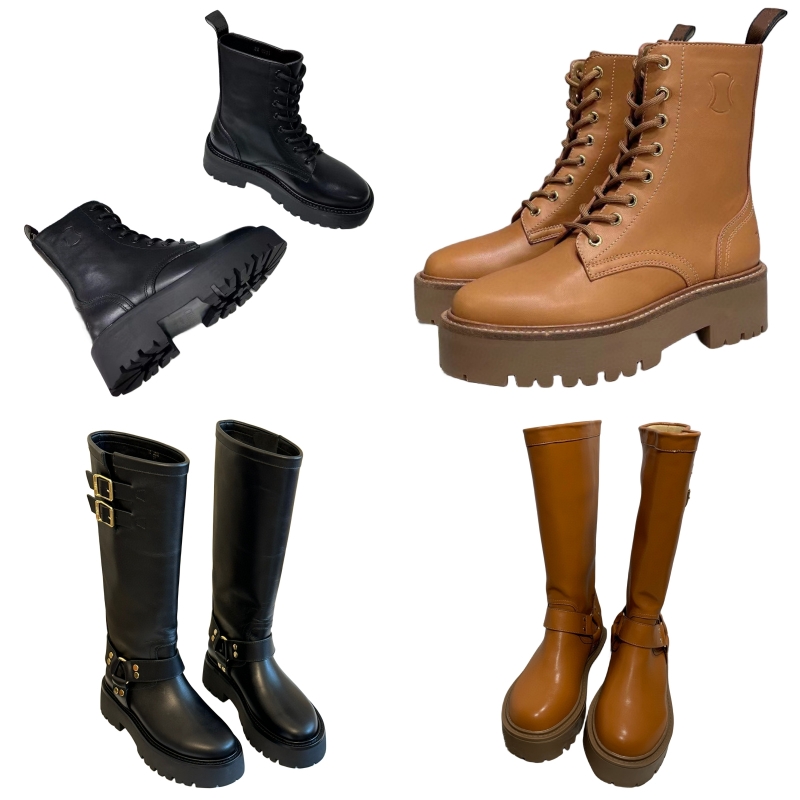 Boots top leather knee boots luxury women's boots letter brand designer shoes classic new fashion boots metal buckle platform shoes solid co-image-916891768