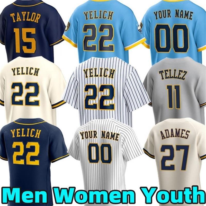 

Custom Baseball Jerseys Christian Yelich Corbin Burnes Willy Adames Brandon Woodruff Rowdy Tellez Robin Yount William Contreras Luke Voit Luis Urias Winker Jersey, Youth color 1