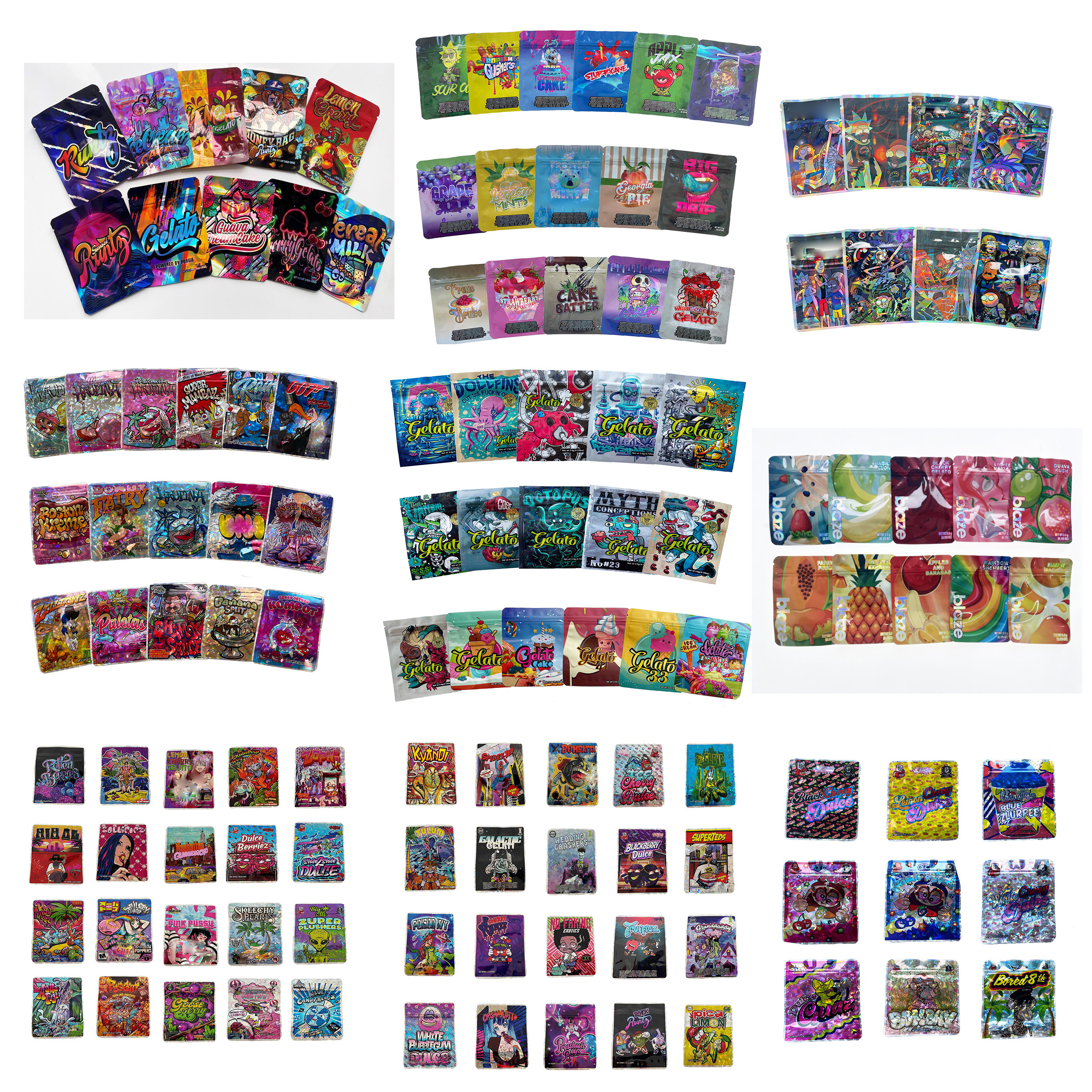 

Laser holography package bag 3.5g myalr Packaging bags Gelato Zipper Baggie runty edibles Package Gumbo mylars Bags