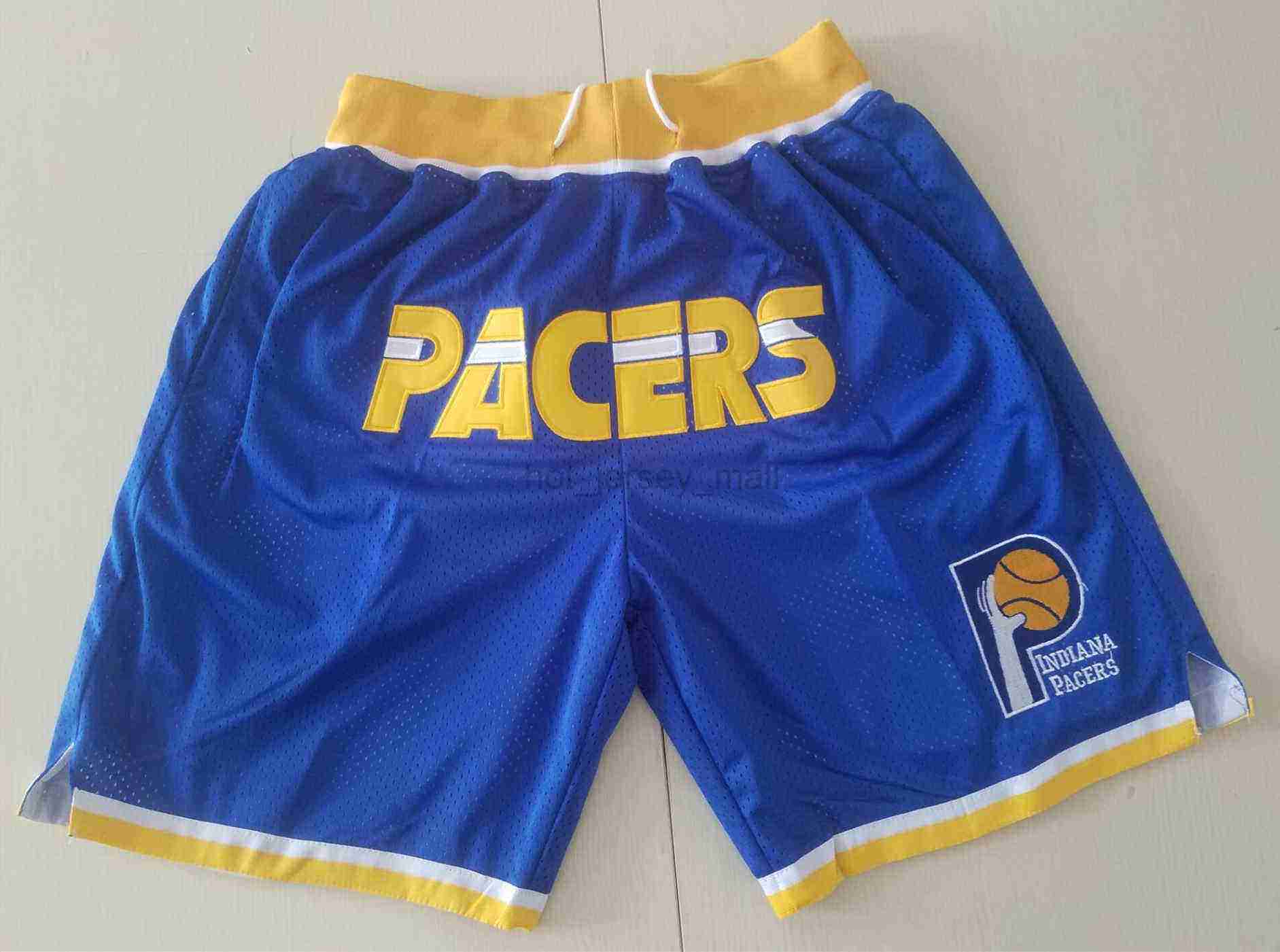

Indiana''Pacers''Men Basketball Shorts JUST DON Stitched Mitchell and Ness With Pocket Zipper Sweatpants Mesh Retro Sport PANTS -2XL Short
