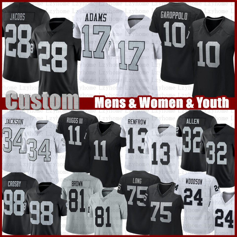 

Jimmy Garoppolo Davante Adams Custom Football Jersey Maxx Crosby Josh Jacobs Hunter Renfrow Chandler Jones Austin Hooper Charles Woodson Jakobi Meyers Howie long, Women
