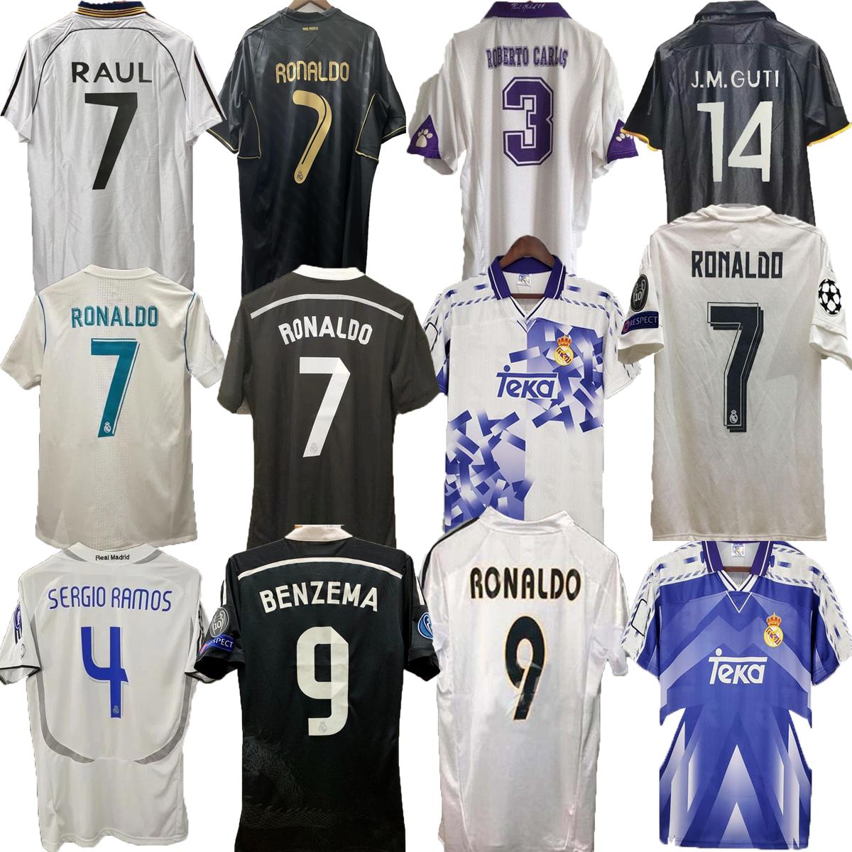 

Real Madrids retro soccer jerseys 2000 2001vintage football shirt classic camiseta home white R.CARLOS HIERRO REDONDO MORIENTES top quality S-2XL, Green