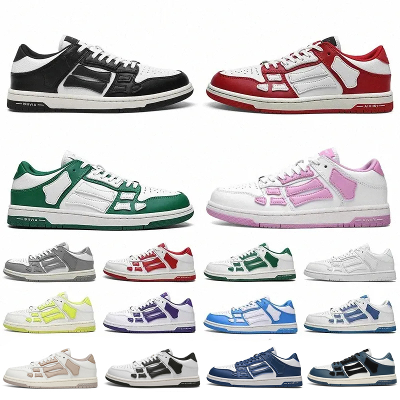 

Designer Amciroi Skel Top Low Men slippers Women Shoes Bones Leather Sneakers Luxury Amijris Skeleton Blue Red White Black Green Gray Pink couple casual Womens shoes, 27