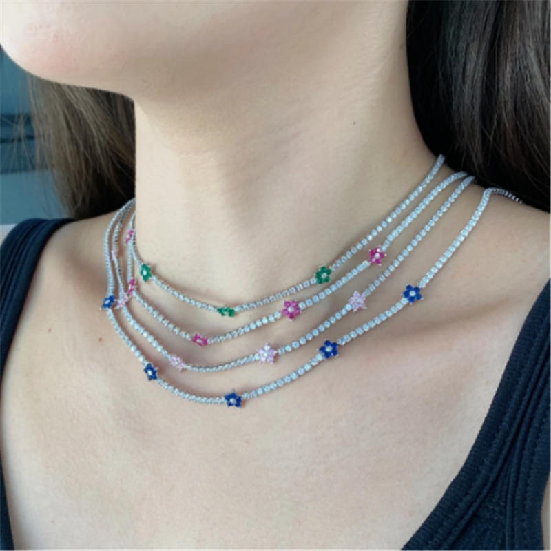 Trendy Flower 100% Real 925 Sterling silver Necklace For Women Bridal Party Wedding Chocker Necklaces Jewelry Birthday Gift-image-855716912