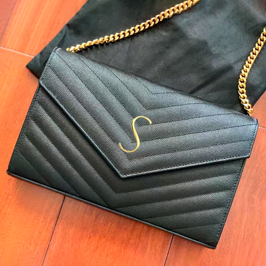 

Genuine Leather yslity WOC envelope bags Luxurys Designers Messenger chain Evening Shoulder Bags Women's mens handbag tote fashion wallet black purse Clutch bag, White silver