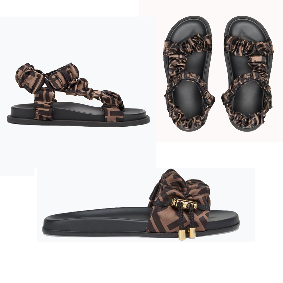 

Top Luxury Designer Women's Fashion Sandals Slippers Brown Satin Tobacco Leaf Yellow Print Top Quality Workmanship It's Worth Your Own With Box 35-43