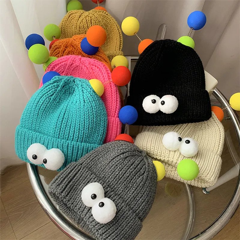Stingy Brim Hats 2023 Cartoon Big Eyes Small Monster Woolen Hat For Women Fashion Cute Autumn And Winter Funny Couple Knitted Cap 231101