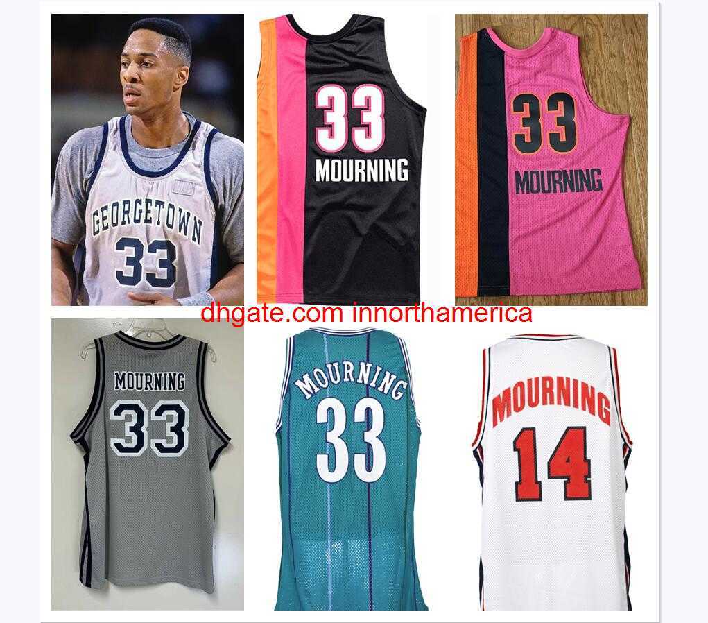 basketball jersey retro college #33 alonzo mourning jerseys throwback mesh stitched white pink black embroidery custom S-5XL