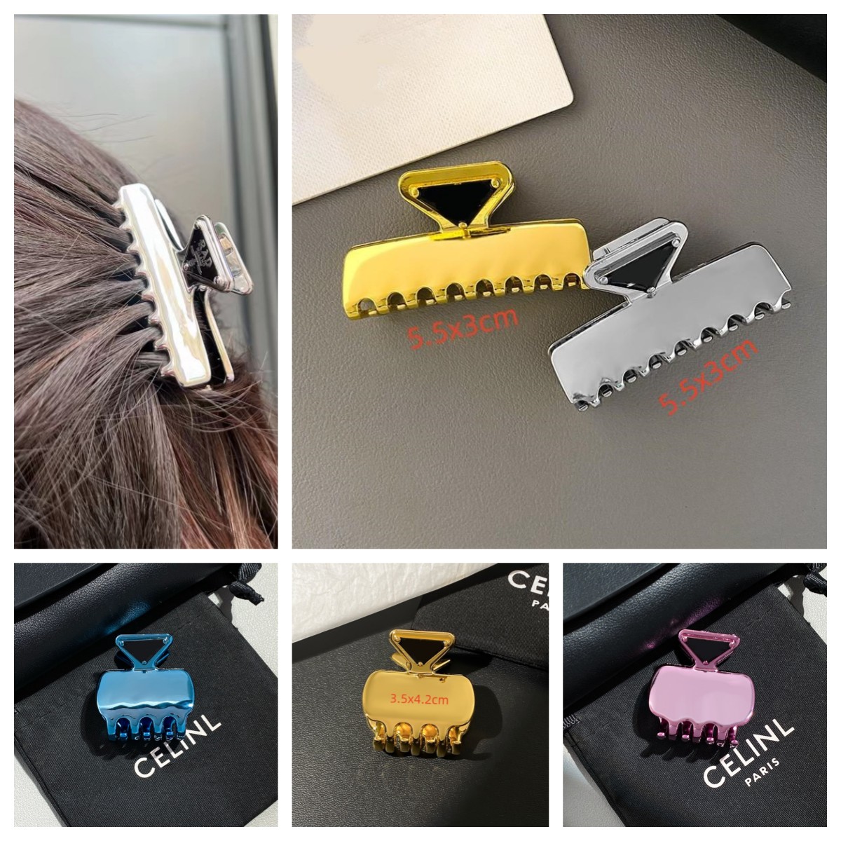 Luxury Designer Triangle Hair Clip 5.5cmX3cm Brand Letter Alloy Hair Claw Hair Jewelry headwear Hairpin Hairclip High Quality-image-916857481