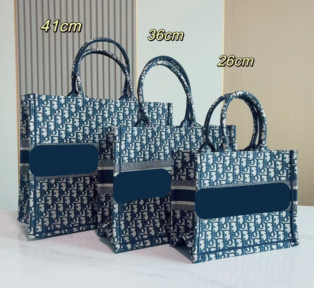 

Embroidered shopping CD tote bag Luxury classic brand 3A quality saddle 41.5 cm blue-black canvas large capacity master women's backpack with scarves, #8 36cm black