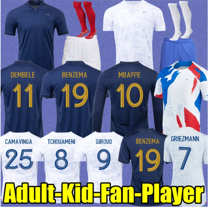 

2023 French club Full Sets soccer jerseys BENZEMA 22 23 GIROUD MBAPPE GRIEZMANN SALIBA PAVARD KANTE Maillot de foot equipe Maillots kids kit women Men football shirt, 22 23 home kids