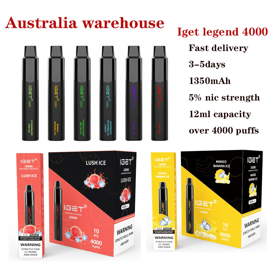 

Authentic iGet Legend 4000 Puffs Disposable E Cigarette iGets Vape Pen Pod 1350mAh Battery 12ml Pre-filled Cartridges i Get Electronic Cigarettes Vapes