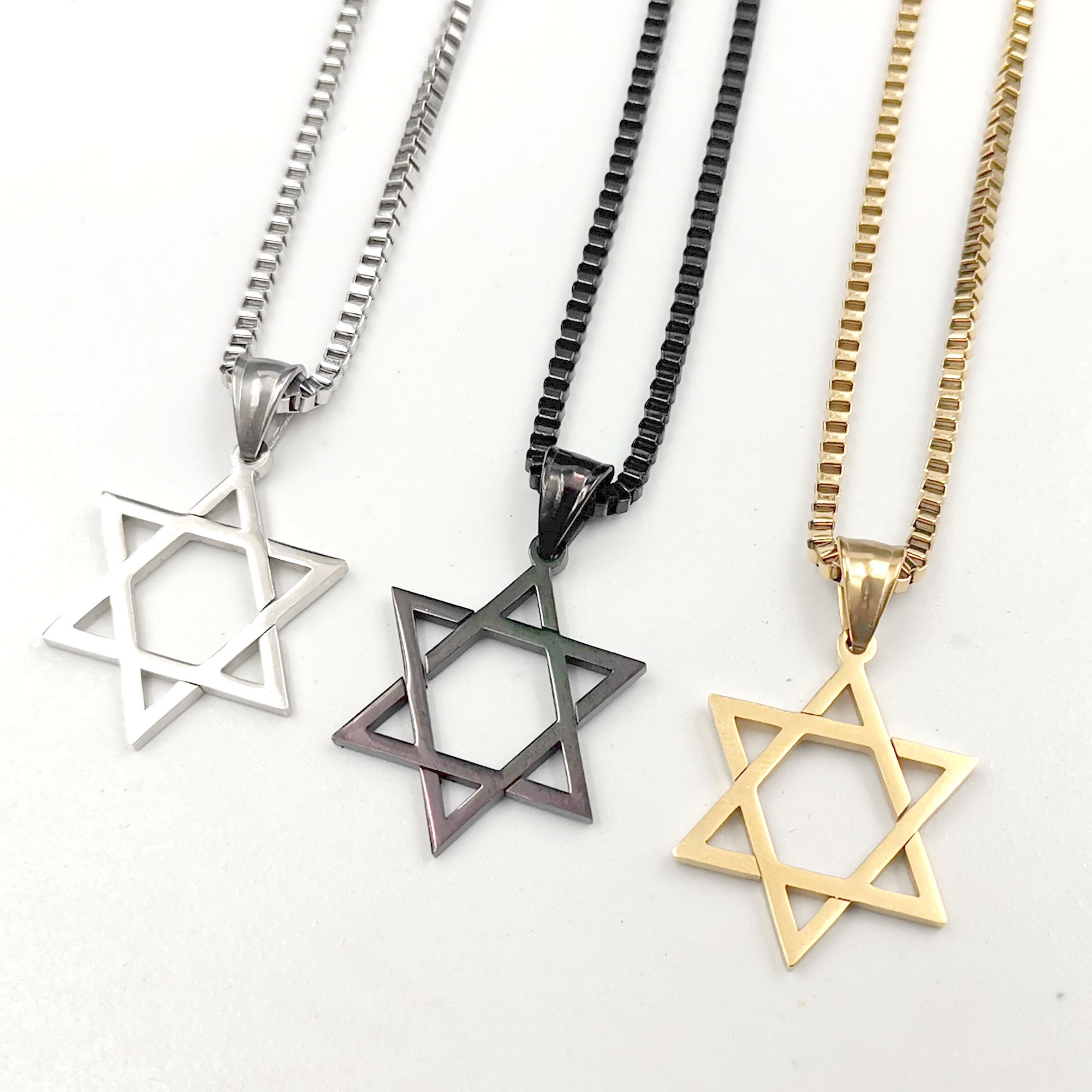 

Israel Magen David Necklace Star of David Pendant Jewish Religious Jewelry Stainless Steel Boys Birthday Gifts for Son Grandson Box Chain 2.4mm 30inch